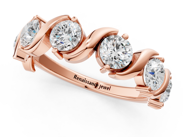 Rose gold Six-Stone Round Diamond Wave Band with Shared Prong Setting