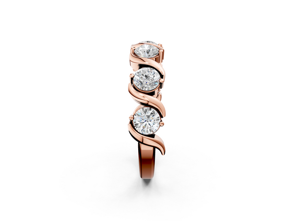 Rose gold Six-Stone Round Diamond Wave Band with Shared Prong Setting