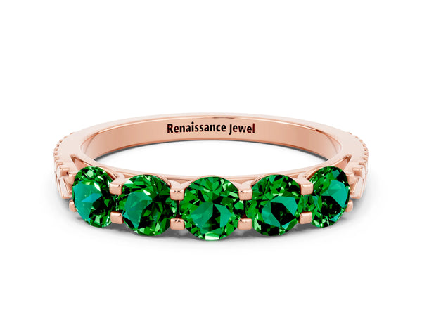 Rose gold Five-Stone Round Emerald Prong-Set Band