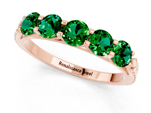 Rose gold Five-Stone Round Emerald Prong-Set Band