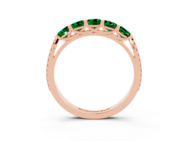 Rose gold Five-Stone Round Emerald Prong-Set Band