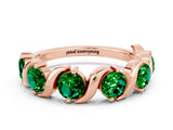 Rose gold Five-Stone Round Emerald Wave Band with Shared Prong Setting_6
