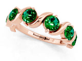 Rose gold Five-Stone Round Emerald Wave Band with Shared Prong Setting_7