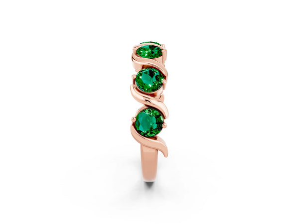 Rose Gold Round Lab-Grown Emerald Six Stone Wave Wedding Band with S-Curve Swirls