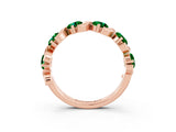 Rose gold Five-Stone Round Emerald Wave Band with Shared Prong Setting_9