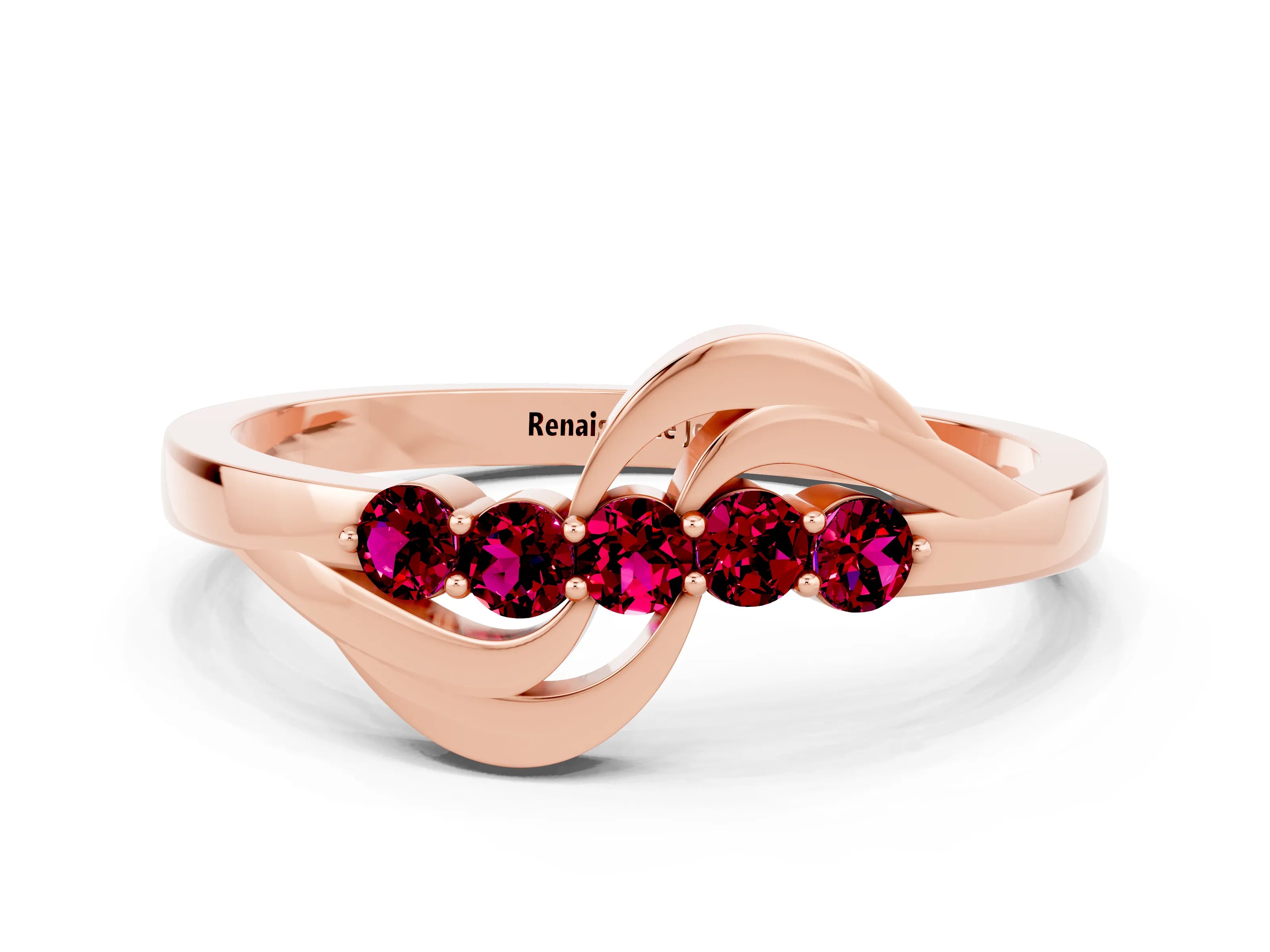 Rose gold Five-Stone Round Garnet Crossover Band with Prong Setting_18