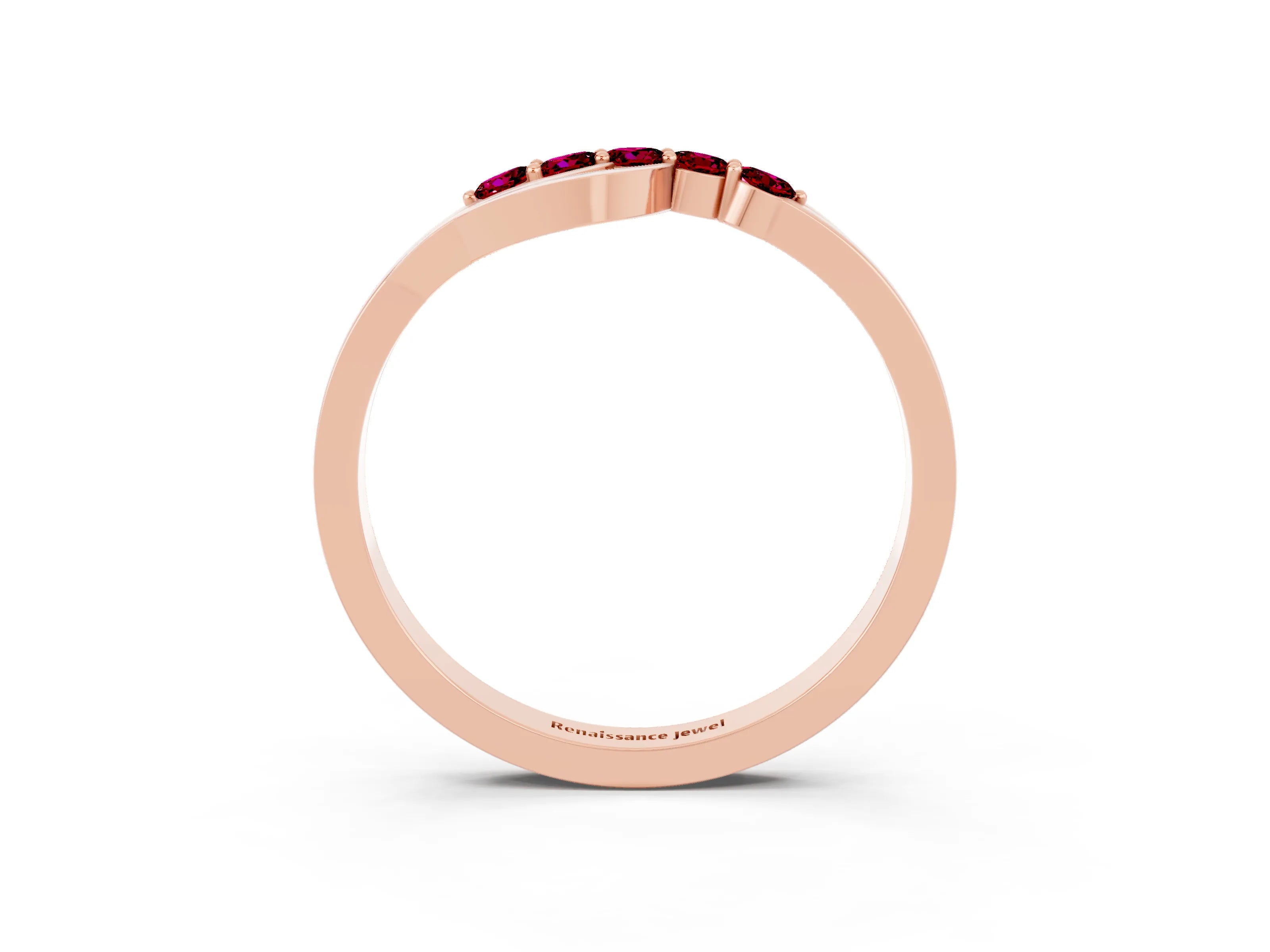 Rose gold Five-Stone Round Garnet Crossover Band with Prong Setting_21