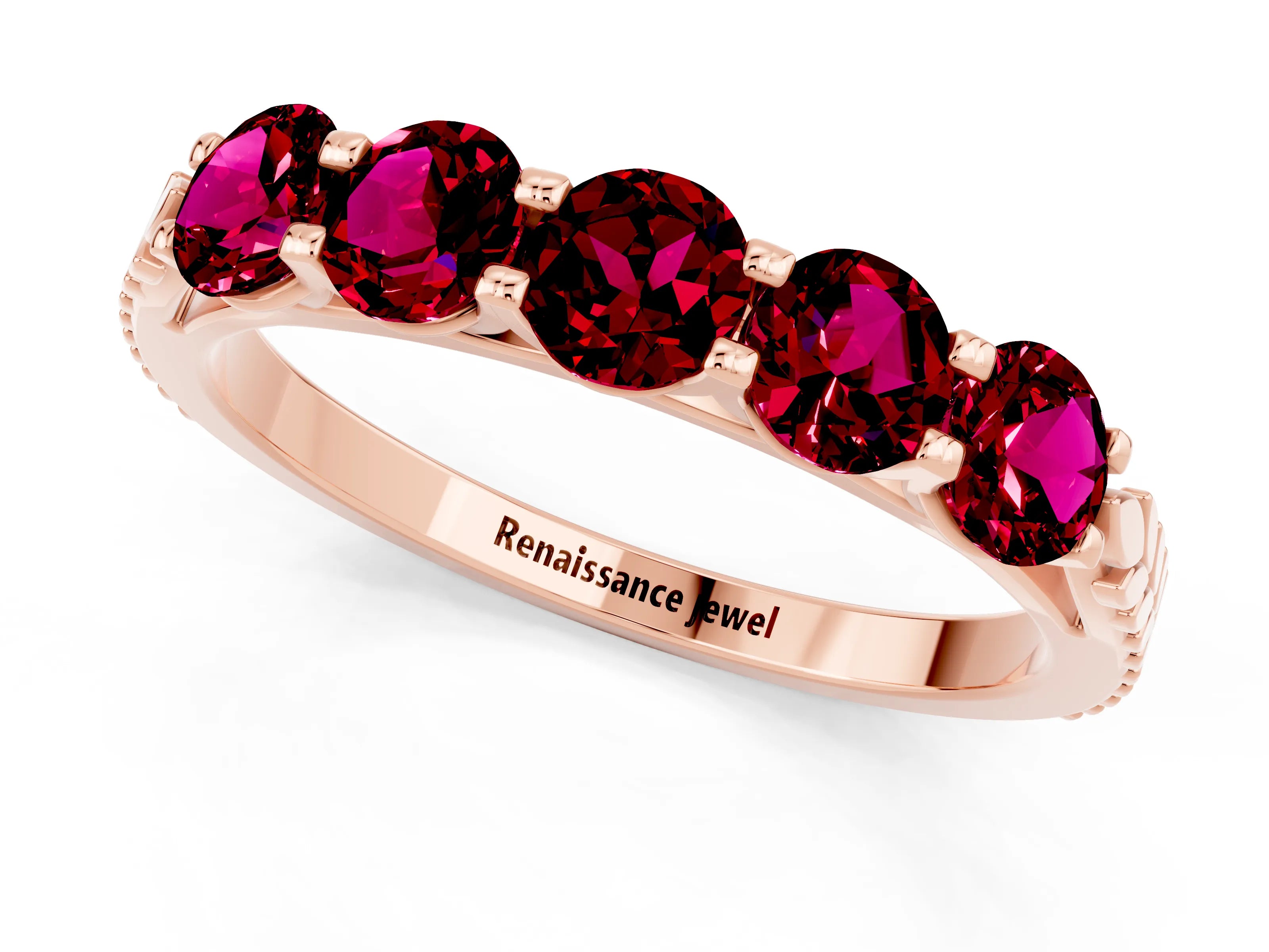 Rose gold Five-Stone Round Garnet Prong-Set Band_19