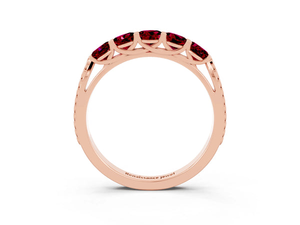 Rose gold Five-Stone Round Garnet Prong-Set Band