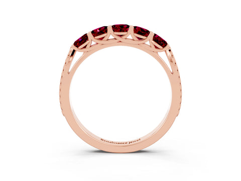 Rose gold Five-Stone Round Garnet Prong-Set Band_21