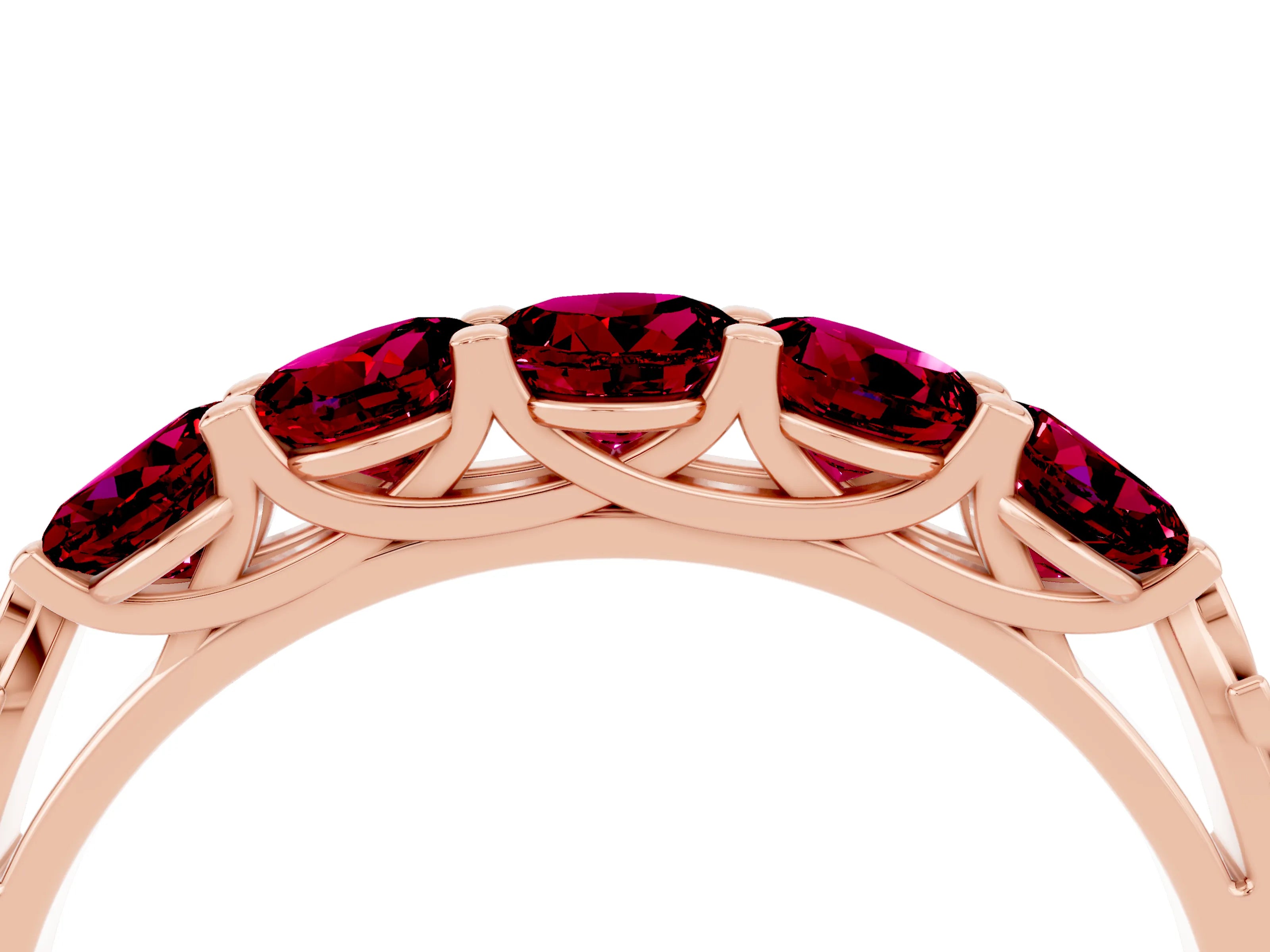Rose gold Five-Stone Round Garnet Prong-Set Band_22