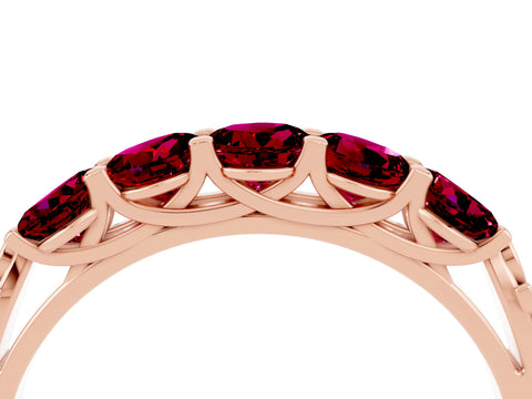 Rose gold Five-Stone Round Garnet Prong-Set Band_22