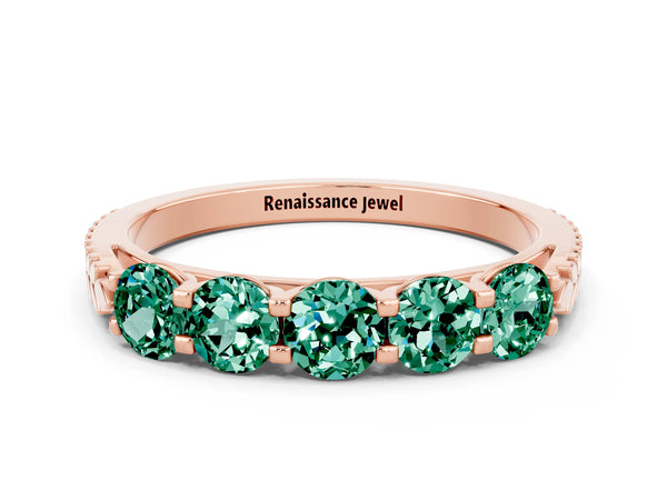 Rose gold Five-Stone Round Green Sapphire Prong-Set Band