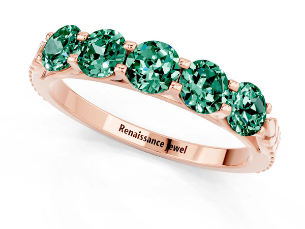 Rose gold Five-Stone Round Green Sapphire Prong-Set Band