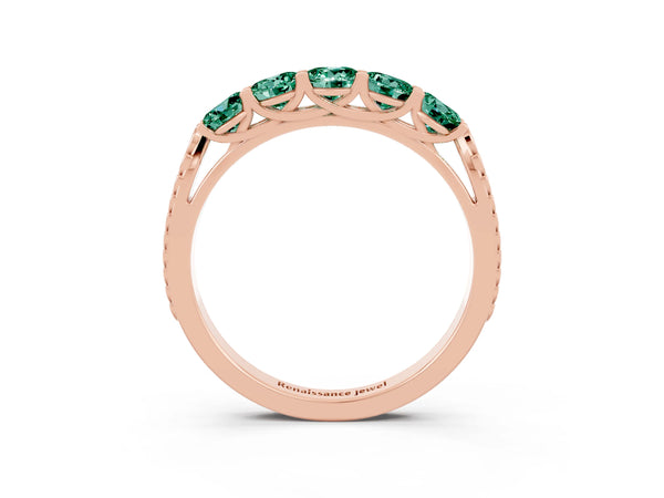 Rose gold Five-Stone Round Green Sapphire Prong-Set Band