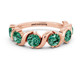 Rose gold Five-Stone Round Green Sapphire Wave Band with Shared Prong Setting_6