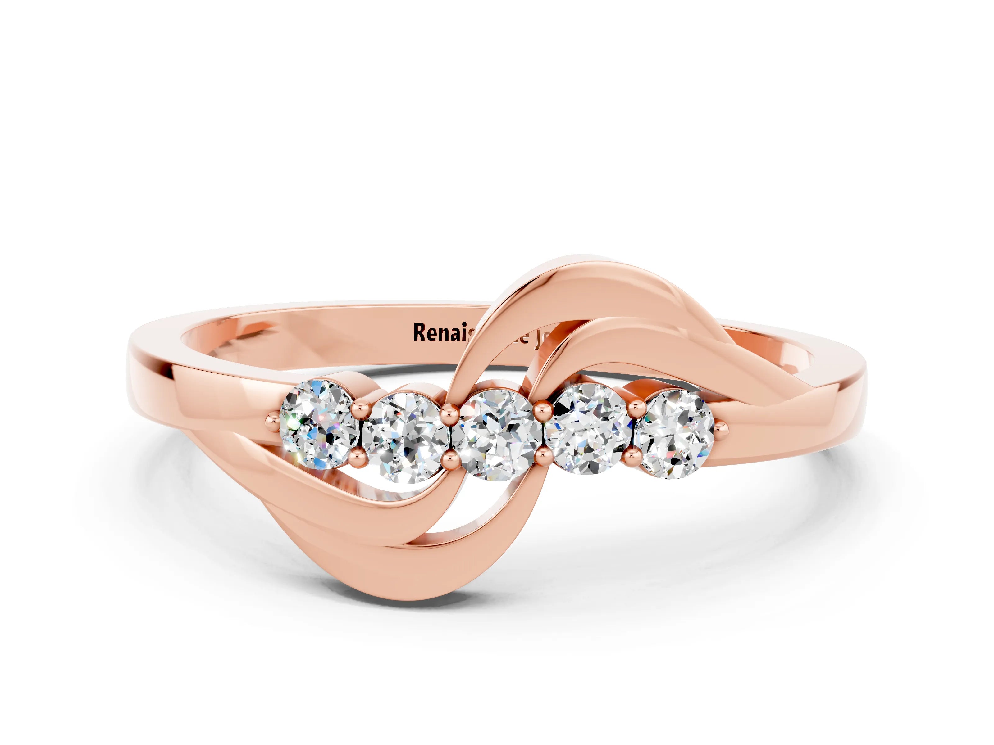 Rose gold Five-Stone Round Moissanite Crossover Band with Prong Setting_18
