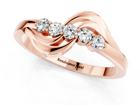 Rose gold Five-Stone Round Moissanite Crossover Band with Prong Setting_19