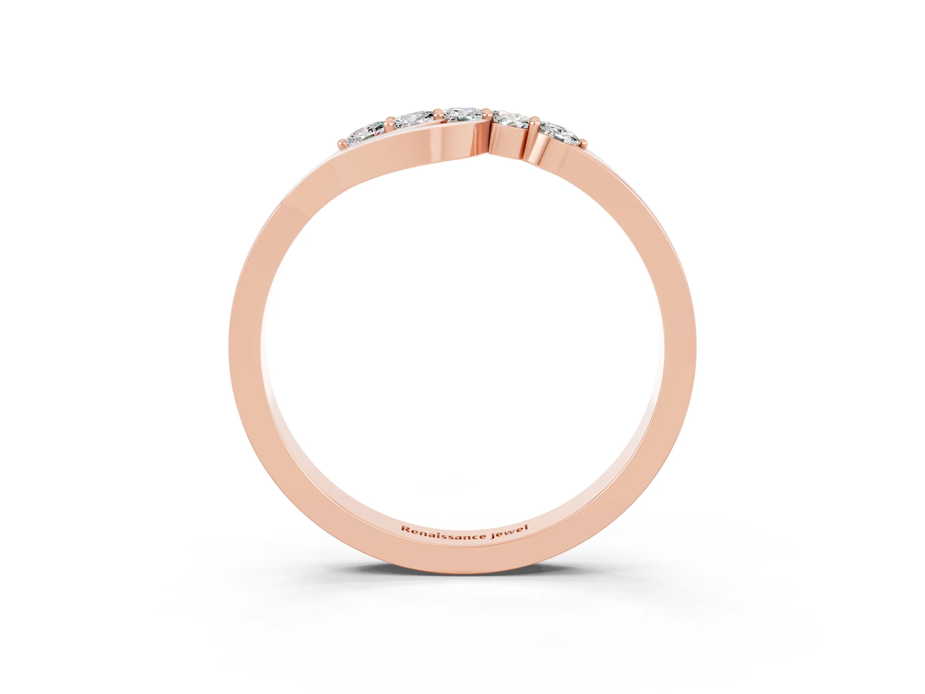 Rose gold Five-Stone Round Moissanite Crossover Band with Prong Setting_21