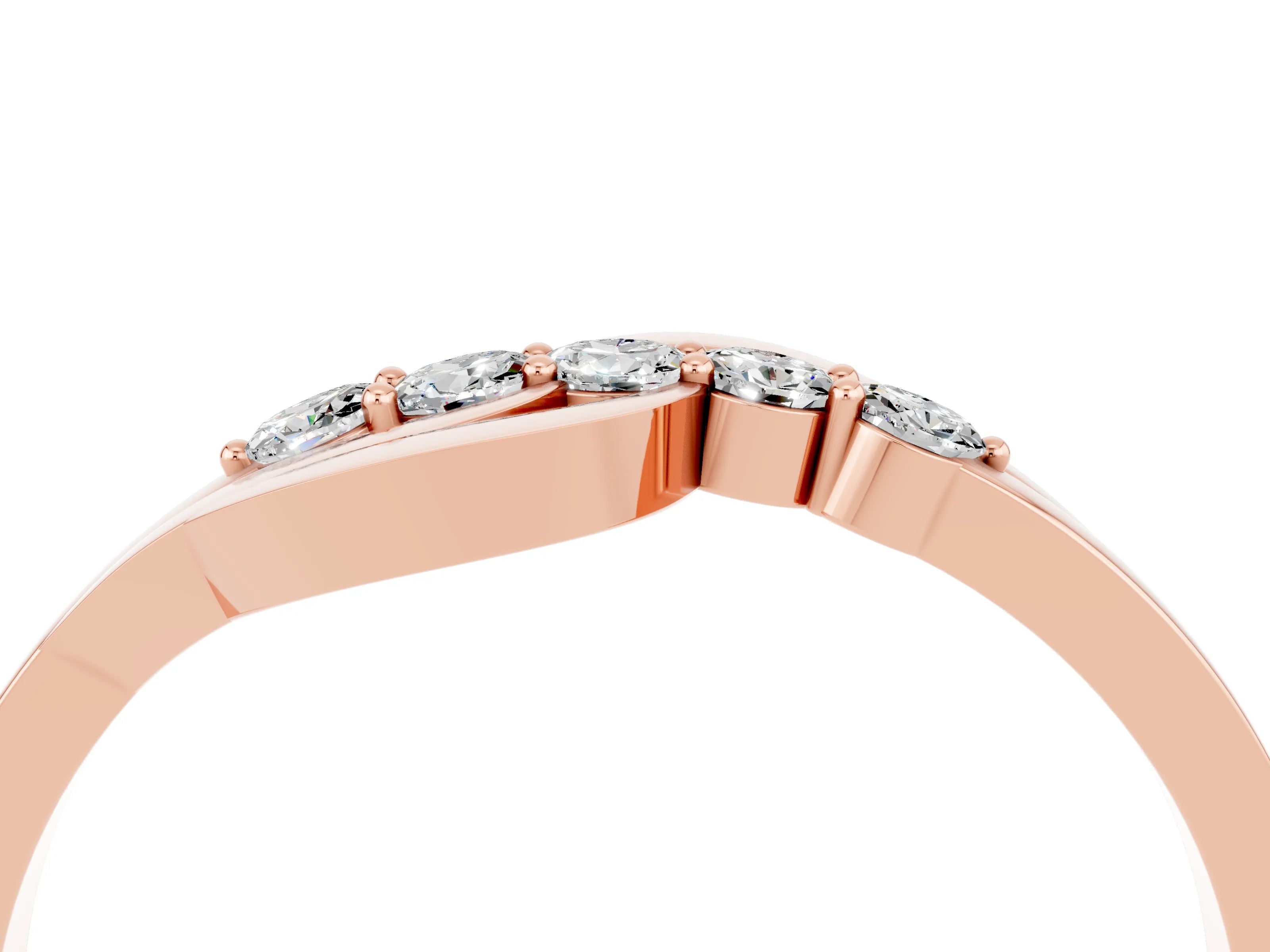 Rose gold Five-Stone Round Moissanite Crossover Band with Prong Setting_22