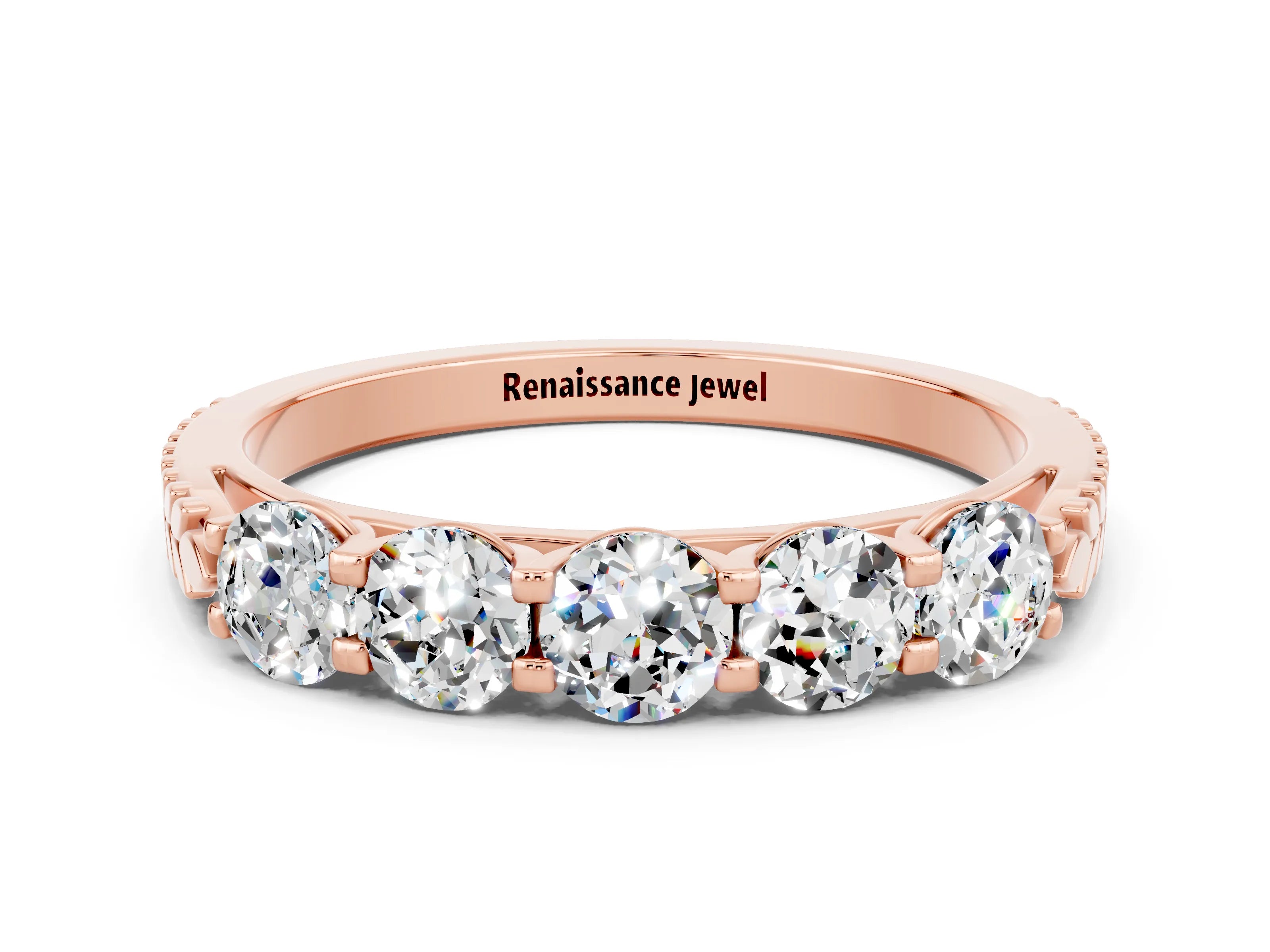 Rose gold Five-Stone Round Moissanite Prong-Set Band_18