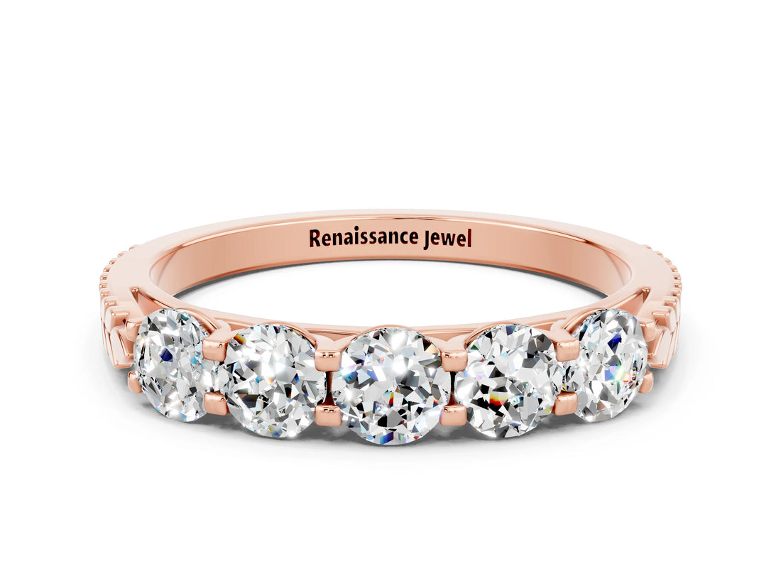 Rose gold Five-Stone Round Moissanite Prong-Set Band_18