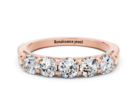 Rose gold Five-Stone Round Moissanite Prong-Set Band_18