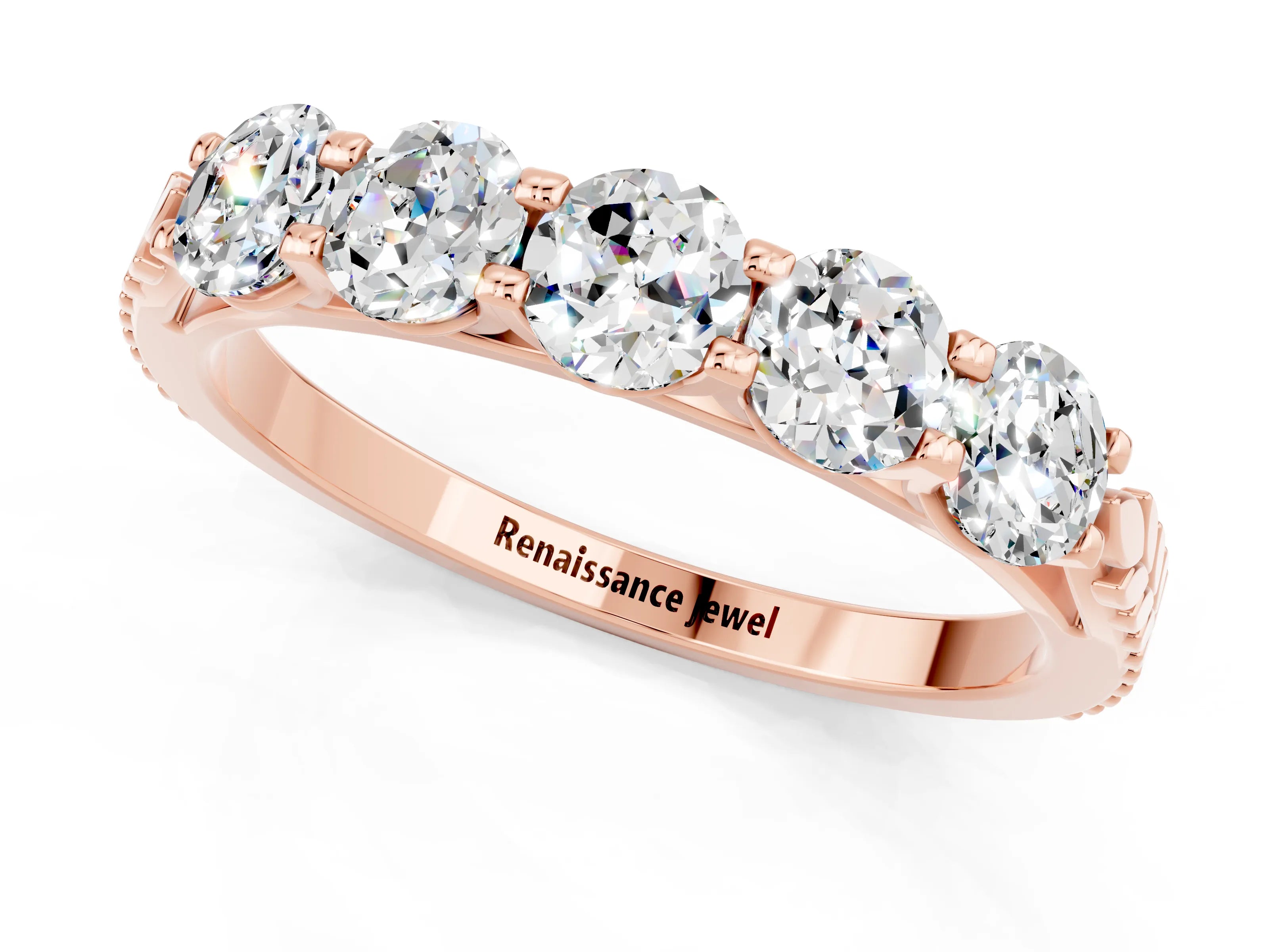 Rose gold Five-Stone Round Moissanite Prong-Set Band_19