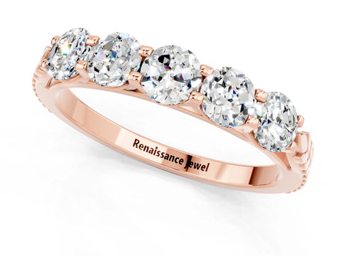 Rose gold Five-Stone Round Moissanite Prong-Set Band_19