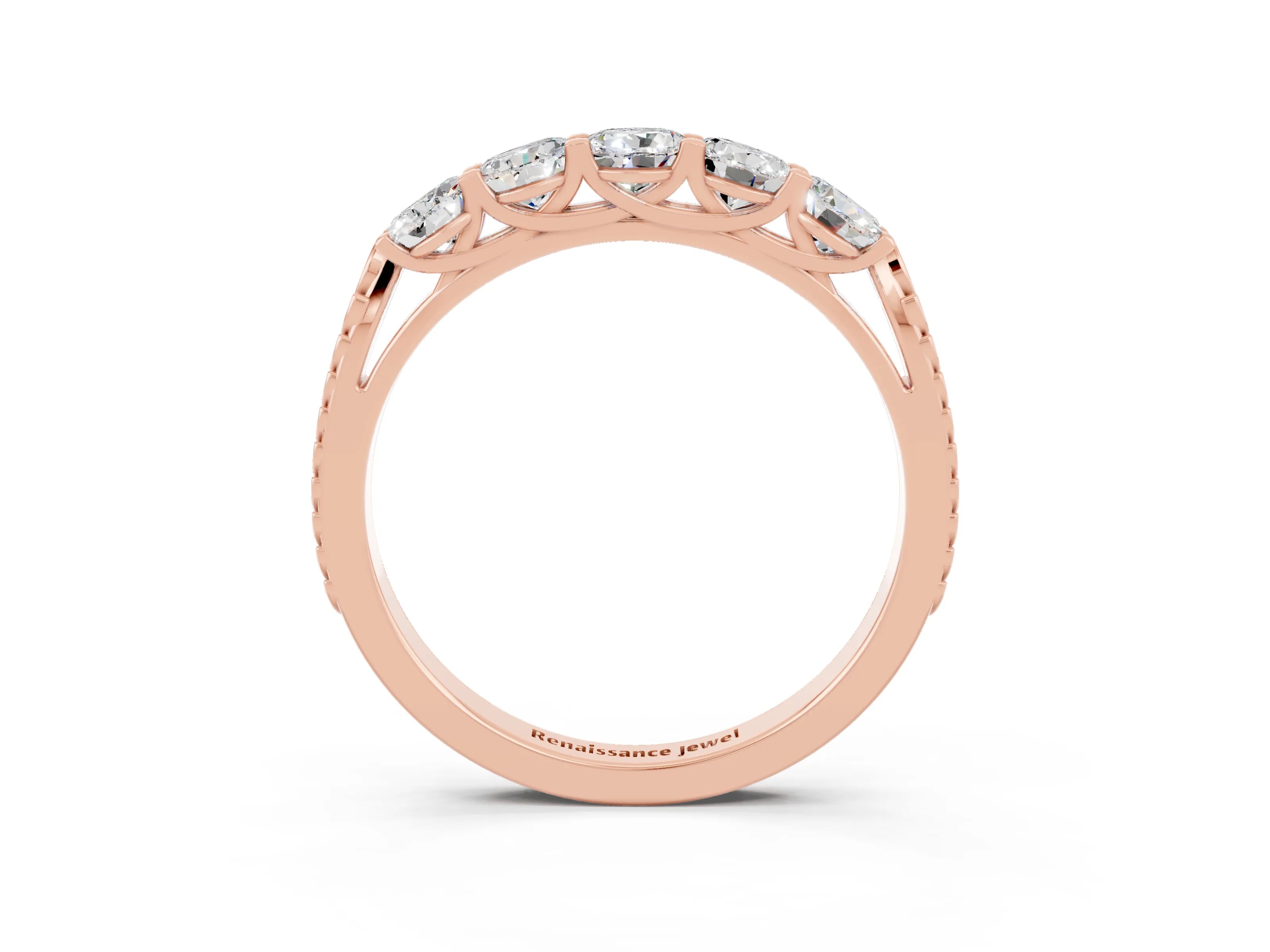 Rose gold Five-Stone Round Moissanite Prong-Set Band_21