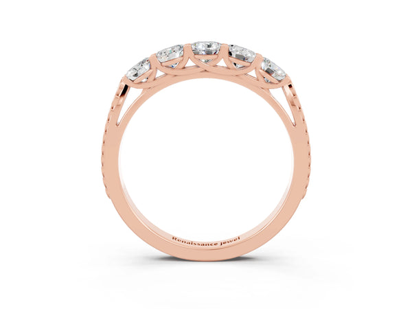 Rose gold Five-Stone Round Moissanite Prong-Set Band