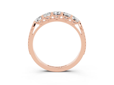 Rose gold Five-Stone Round Moissanite Prong-Set Band_21