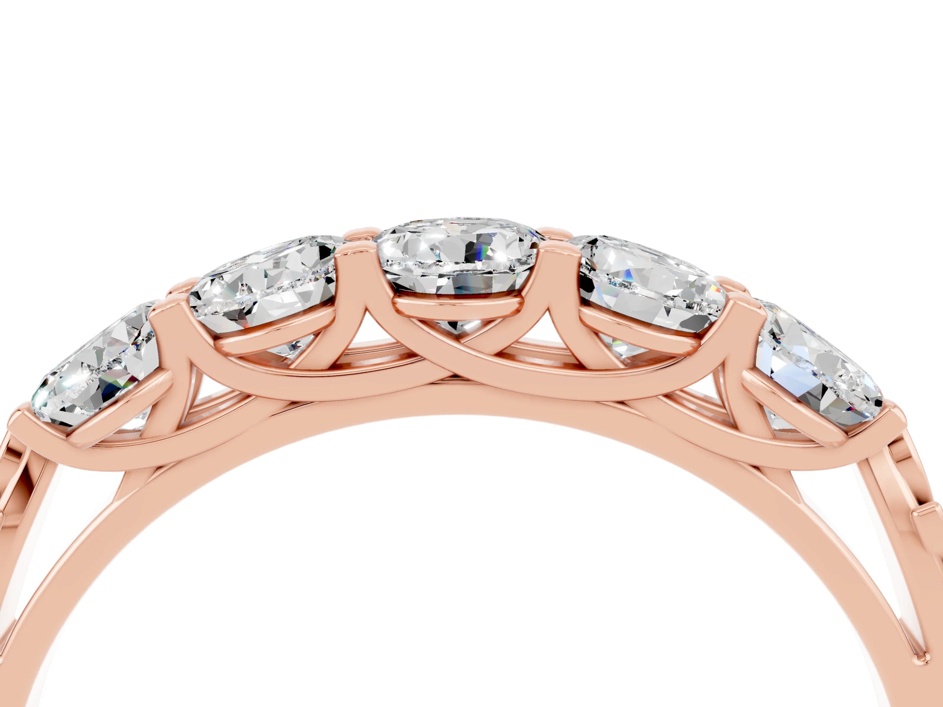 Rose gold Five-Stone Round Moissanite Prong-Set Band_22
