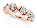 Rose gold Five-Stone Round Moissanite Wave Band with Shared Prong Setting_7