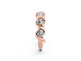 Rose gold Five-Stone Round Moissanite Wave Band with Shared Prong Setting_8