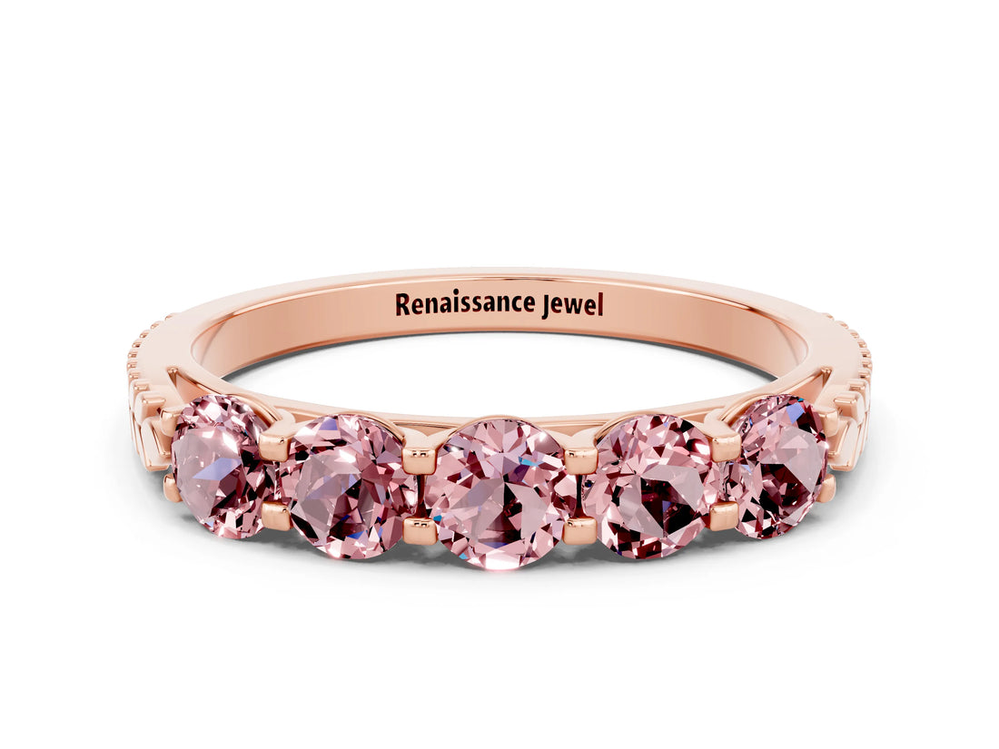 Rose gold Five-Stone Round Morganite Prong-Set Band_18