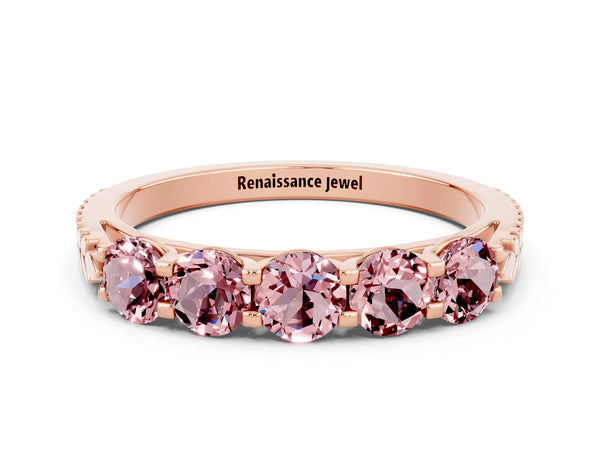 Rose gold Five-Stone Round Morganite Prong-Set Band