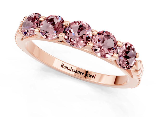 Rose gold Five-Stone Round Morganite Prong-Set Band