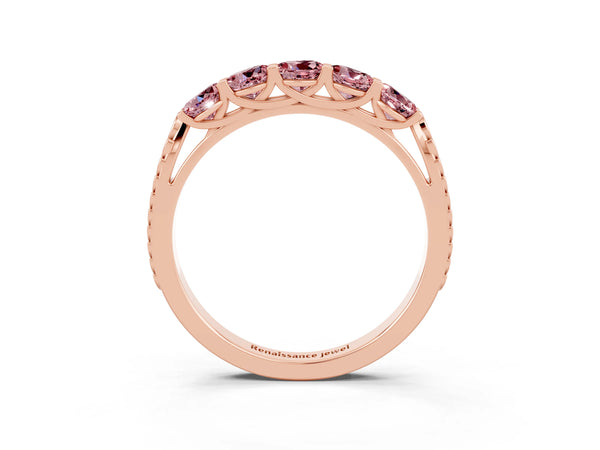 Rose gold Five-Stone Round Morganite Prong-Set Band