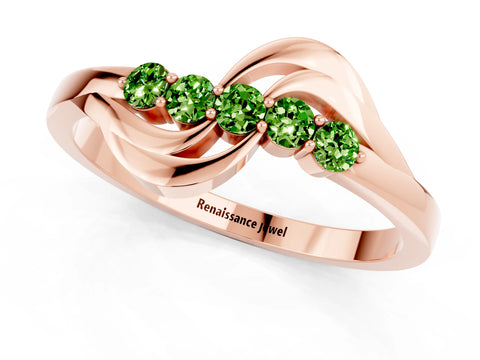 Rose gold Five-Stone Round Peridot Crossover Band with Prong Setting_19
