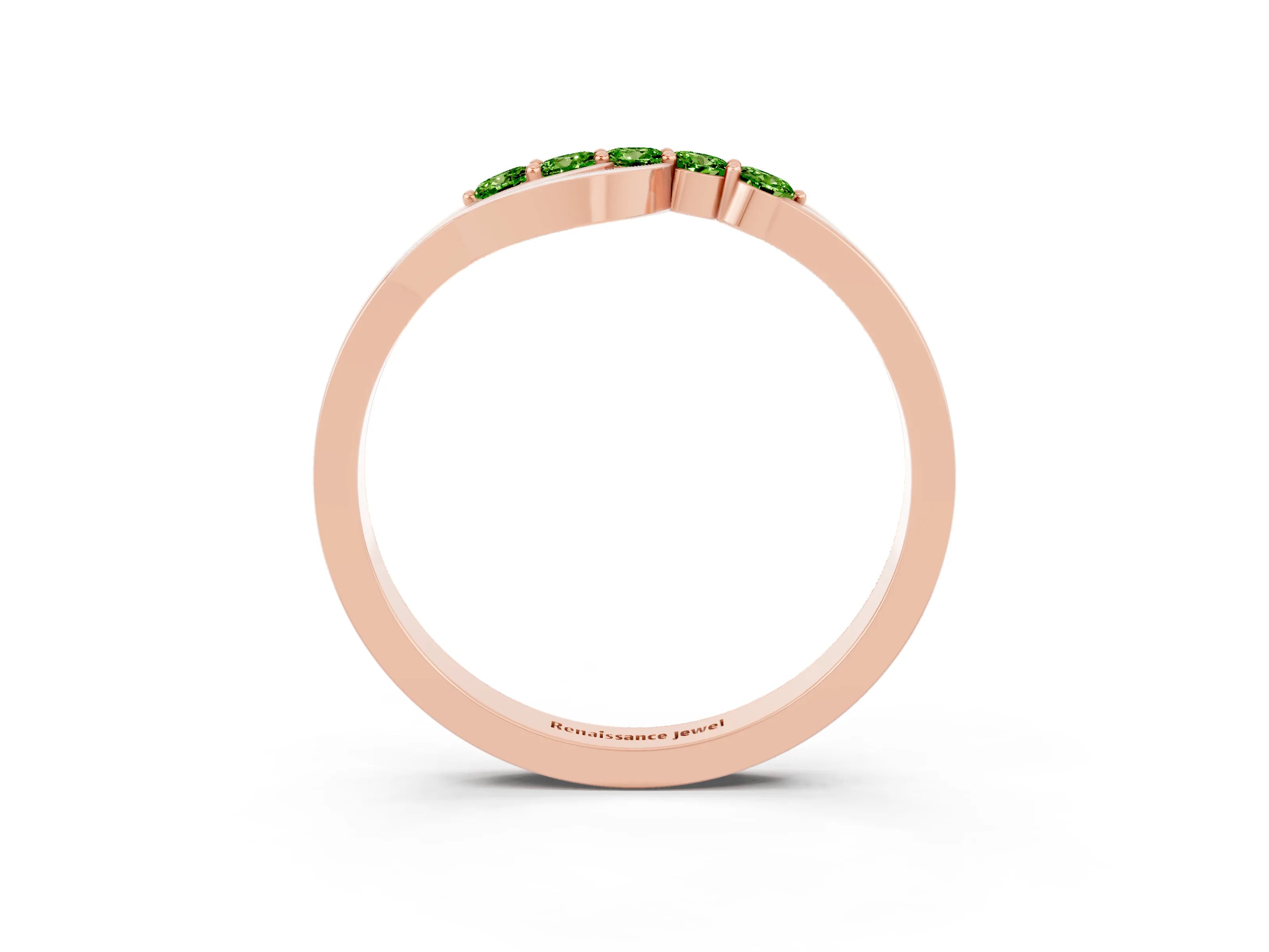 Rose gold Five-Stone Round Peridot Crossover Band with Prong Setting_21