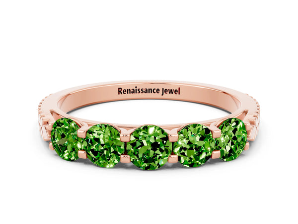 Rose gold Five-Stone Round Peridot Prong-Set Band
