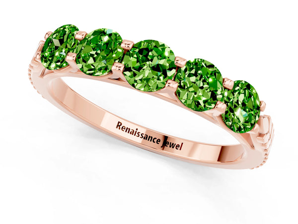 Rose gold Five-Stone Round Peridot Prong-Set Band