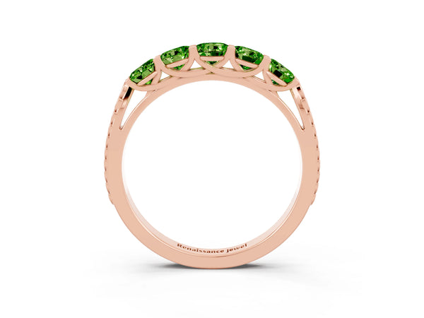 Rose gold Five-Stone Round Peridot Prong-Set Band