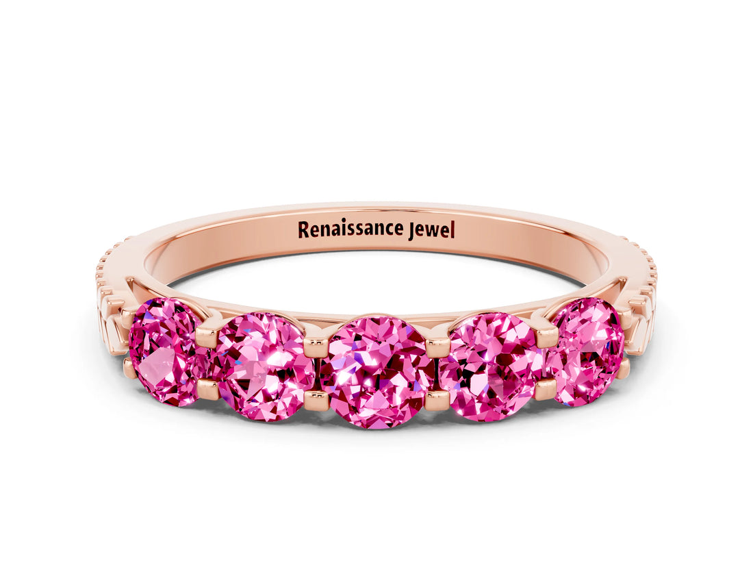 Rose gold Five-Stone Round Pink Sapphire Prong-Set Band_18