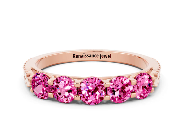 Rose gold Five-Stone Round Pink Sapphire Prong-Set Band