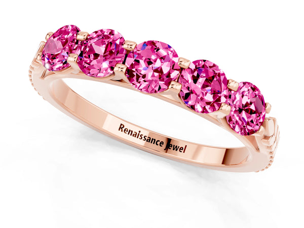 Rose gold Five-Stone Round Pink Sapphire Prong-Set Band