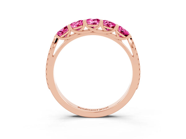 Rose gold Five-Stone Round Pink Sapphire Prong-Set Band