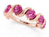Rose gold Five-Stone Round Pink Sapphire Wave Band with Shared Prong Setting_7
