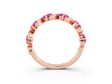 Rose gold Five-Stone Round Pink Sapphire Wave Band with Shared Prong Setting_9